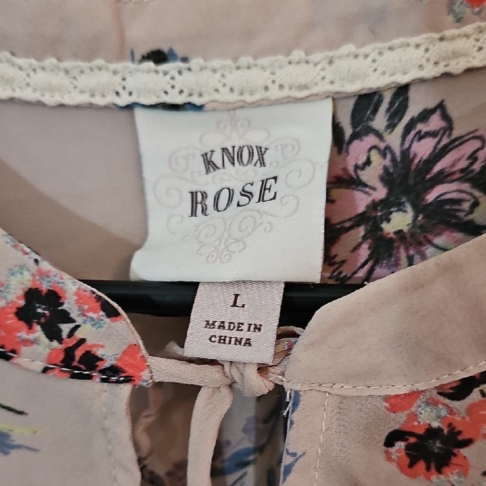 Knox Rose Blush Pink Floral Sheer Top with Ruffle Detail Womens Large - Picture 4 of 9